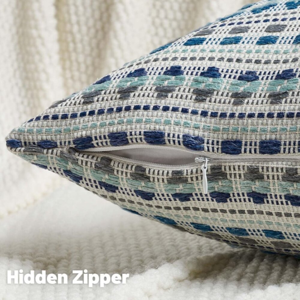 🪷NIB Blue & White Decorative Throw Pillow Covers 18x18", Set of 2, Chenille - Picture 2 of 6